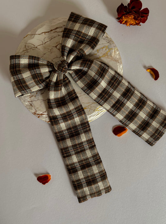 COCO LONGTAIL BOW | BROWN PLAID