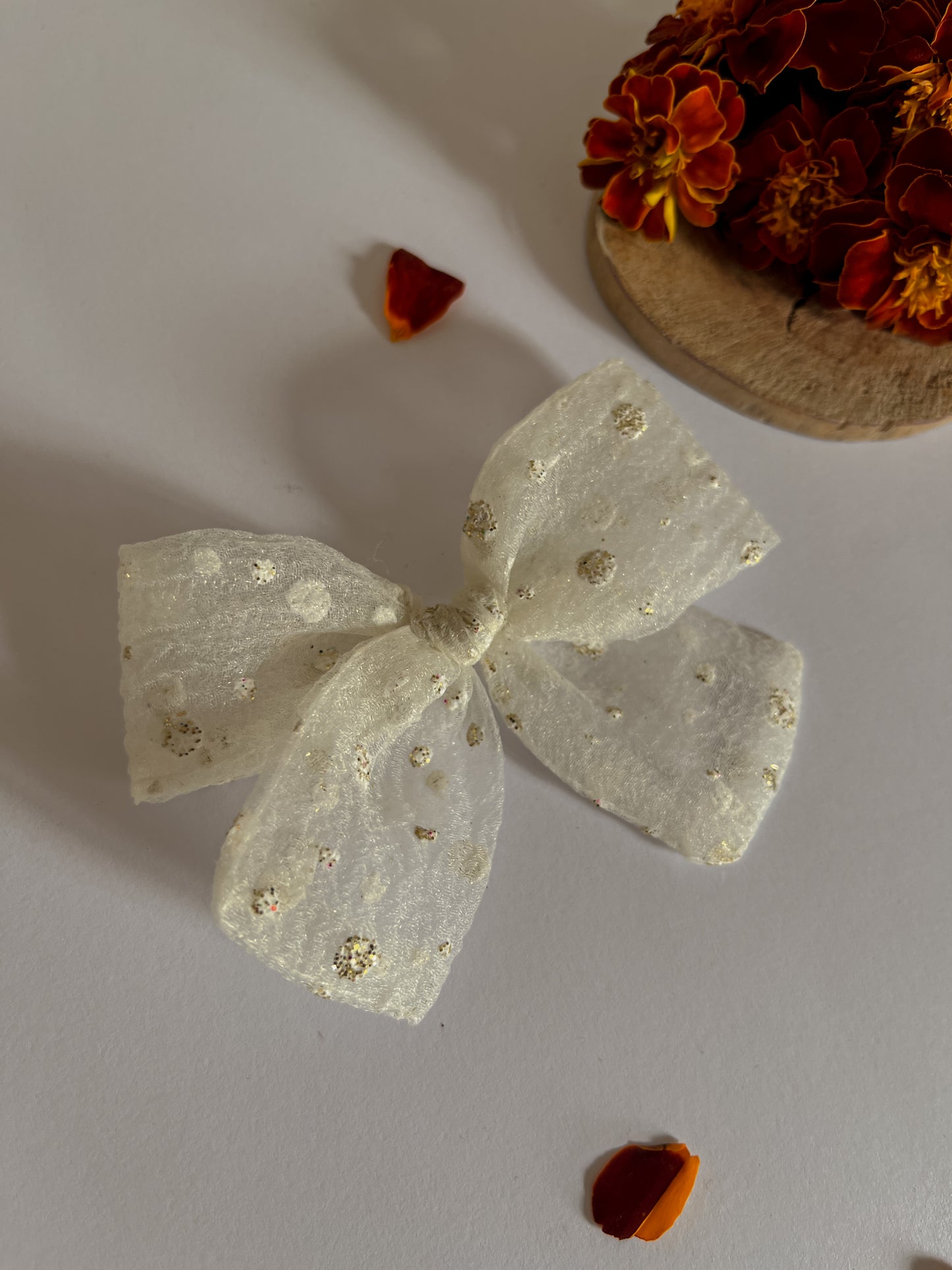 Glitter Tulle Bow | White