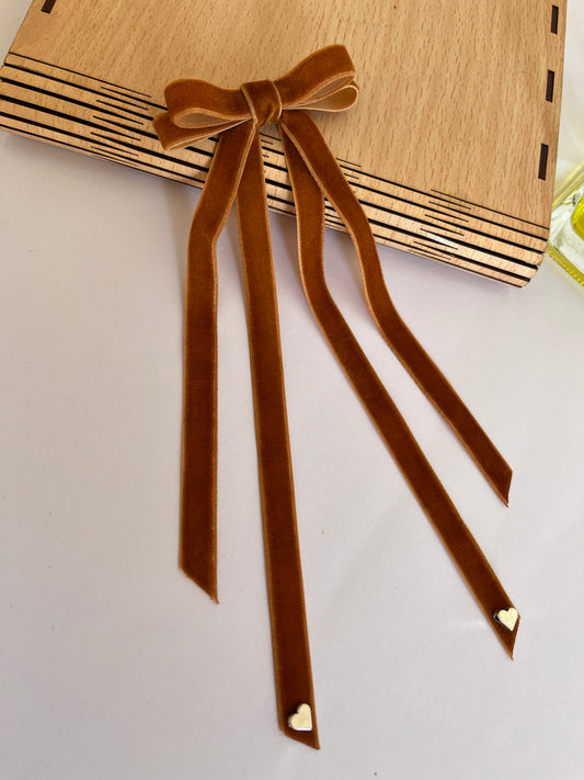 Longtail velvet Bow | CAMEL