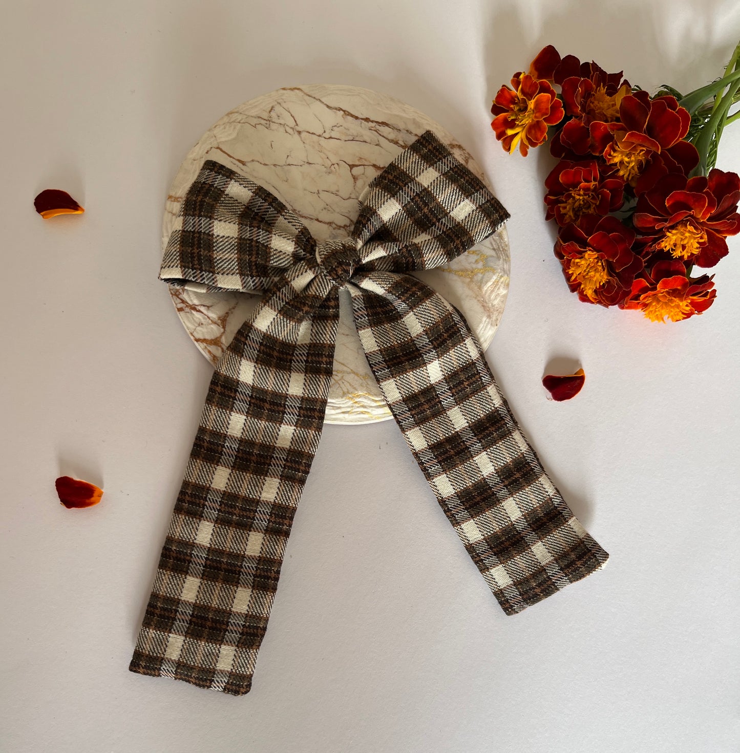 COCO LONGTAIL BOW | BROWN PLAID